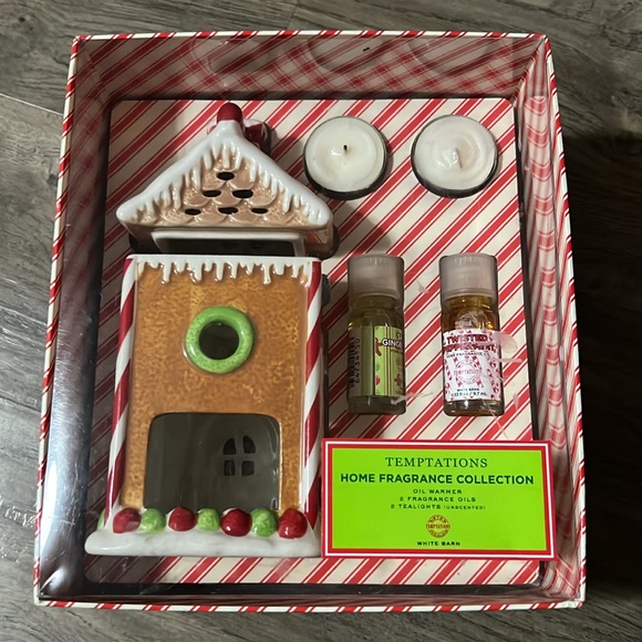 White Barn Candle Oil Burner Christmas Gingerbread House & Oils Luminary Rare - Picture 2 of 5